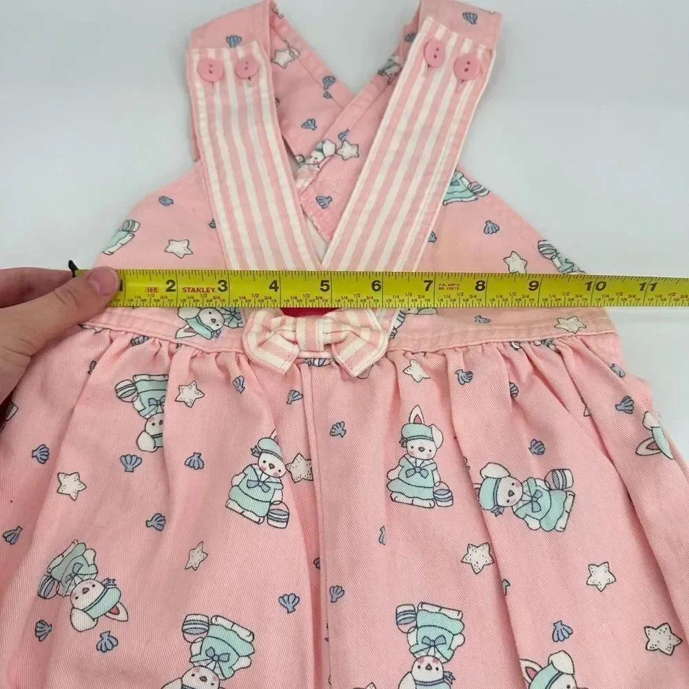 VINTAGE Osh Kosh Overalls Girls 3T Pink Bunny Rabbit Easter Print USA